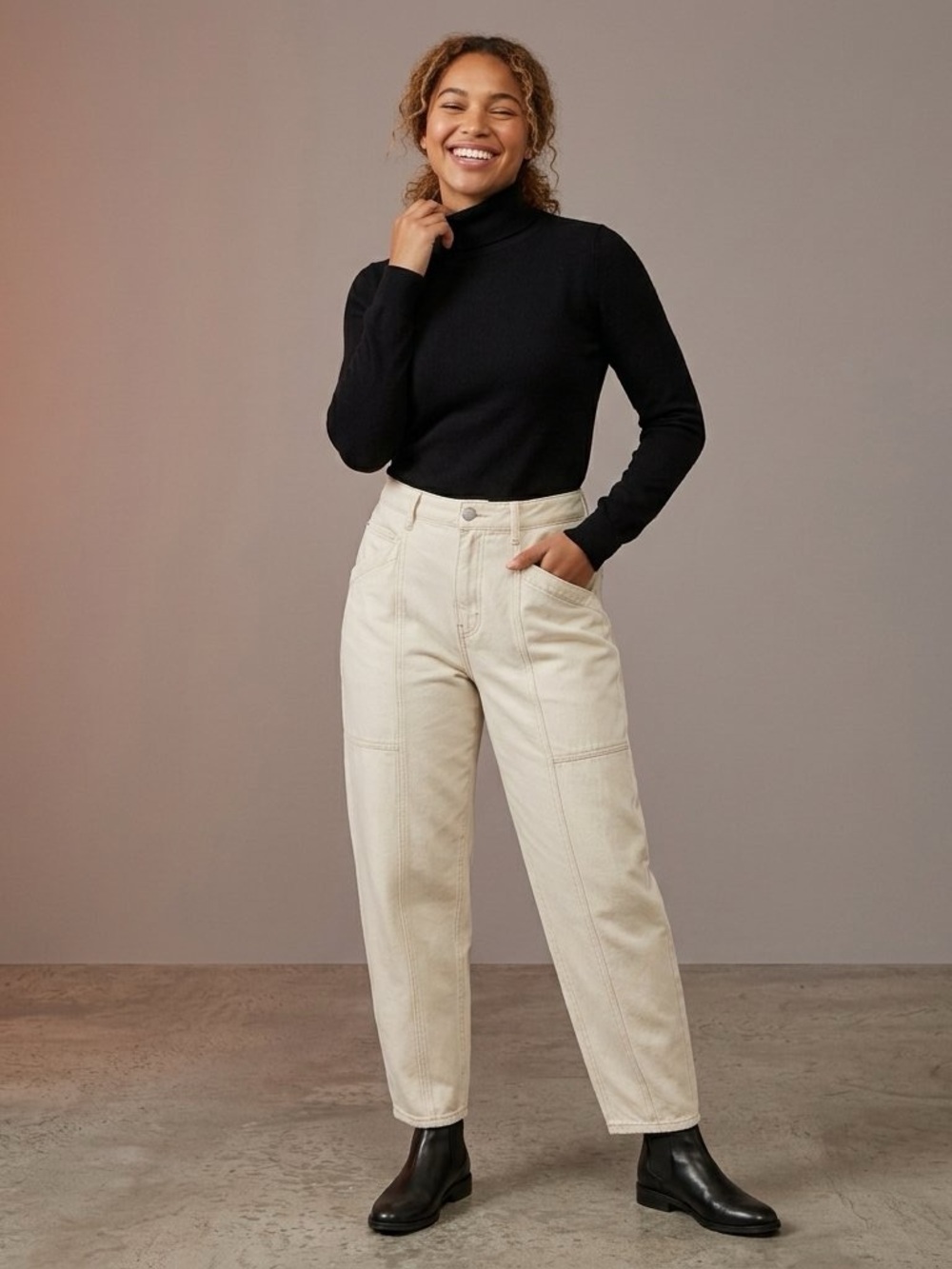 NWT a.n.a Highest-Rise Barrel Utility Jeans Ecru 12